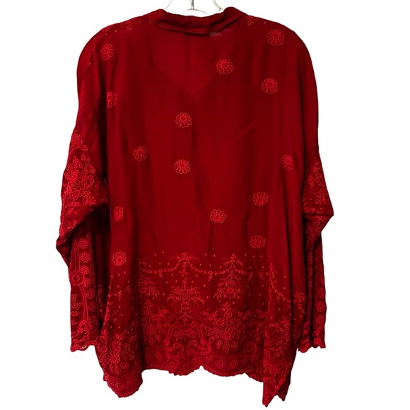 Johnny Was Antik Lace Collared Long Sleeve Blouse Red embroidered fairy whimsy M - Picture 7 of 16